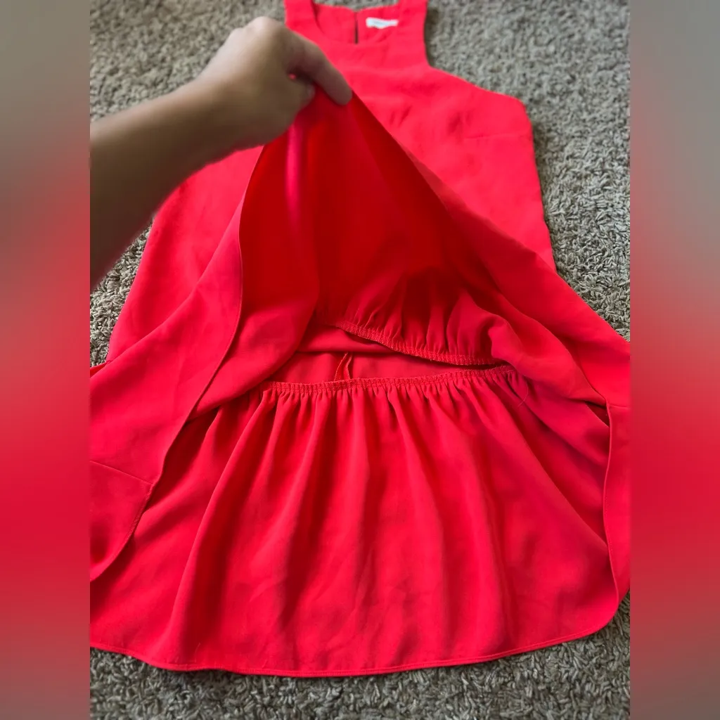 Amanda Uprichard Ezra Drop Waist with Ruffle Heh Dress Bright Red Hue Sz M - Image 11