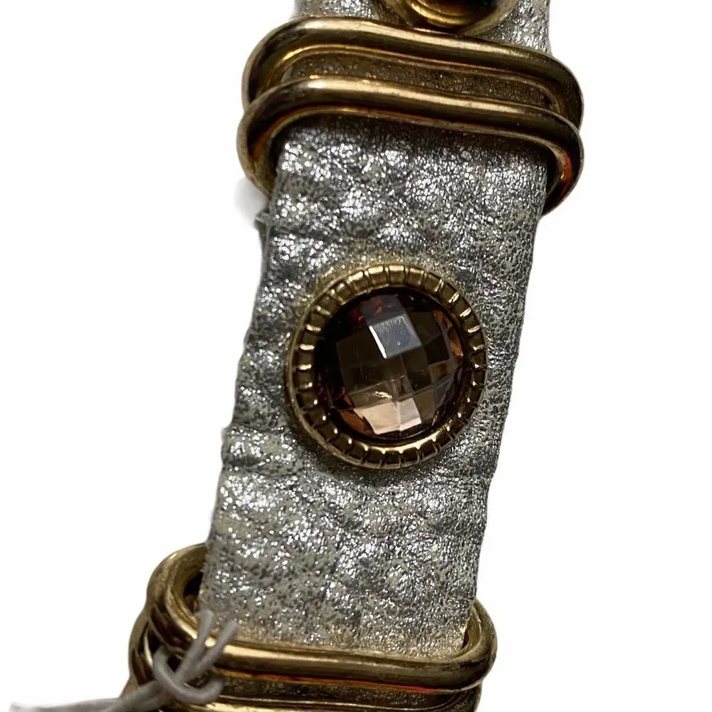 Tasha Silver metallic leather rhinestone bracelet Silver - Image 5