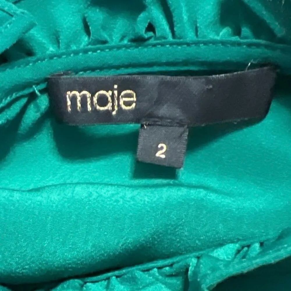 Maje Green Jacqueline Long Sleeve Ruffle Mock Neck Pleated A Line Mini Dress 2 - Image 5