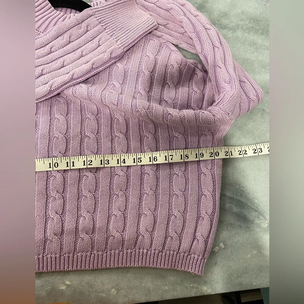 NWT No Comment Size L Purple Lilac Cotton Cable Knit Mock Neck Cropped Sweater - Image 12