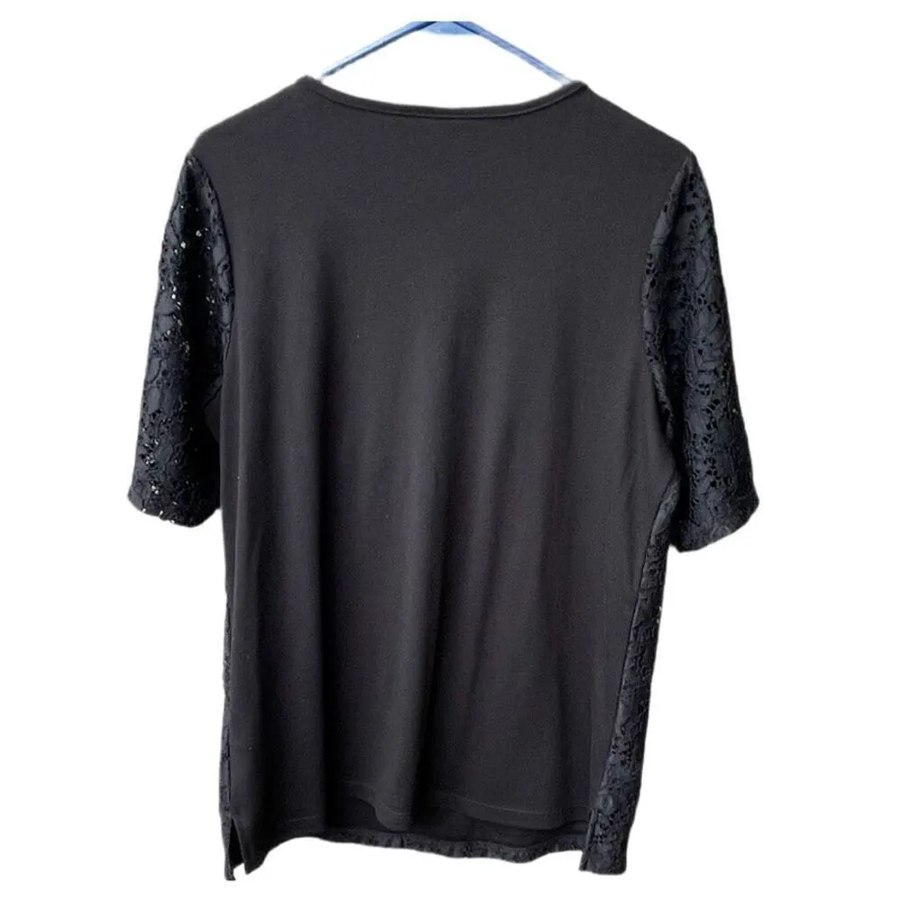 QVC Quacker Factory size L lace pearl rhinestone embellished top. - Image 2