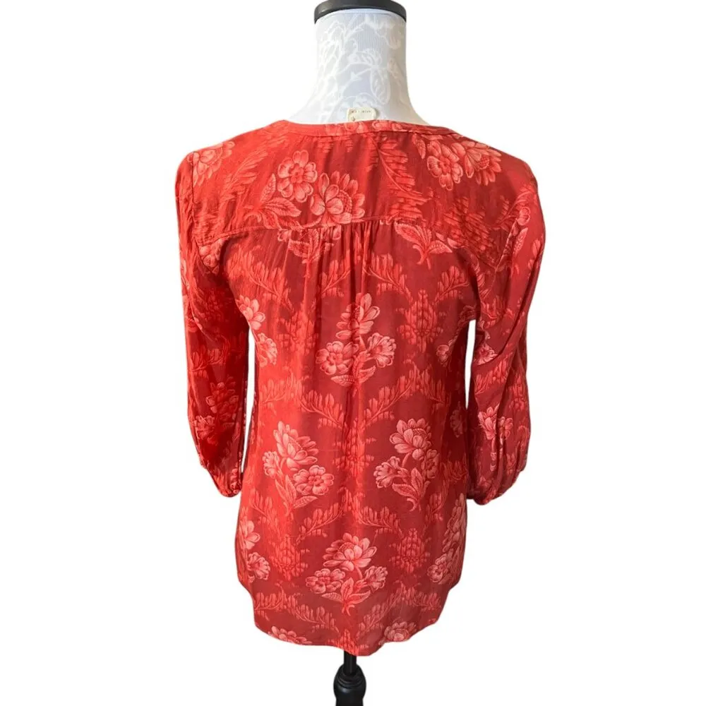 Anthropologie Akemi and Kin Floral Red Long Sleeve Shirt Top Blouse Xsmall - Image 3