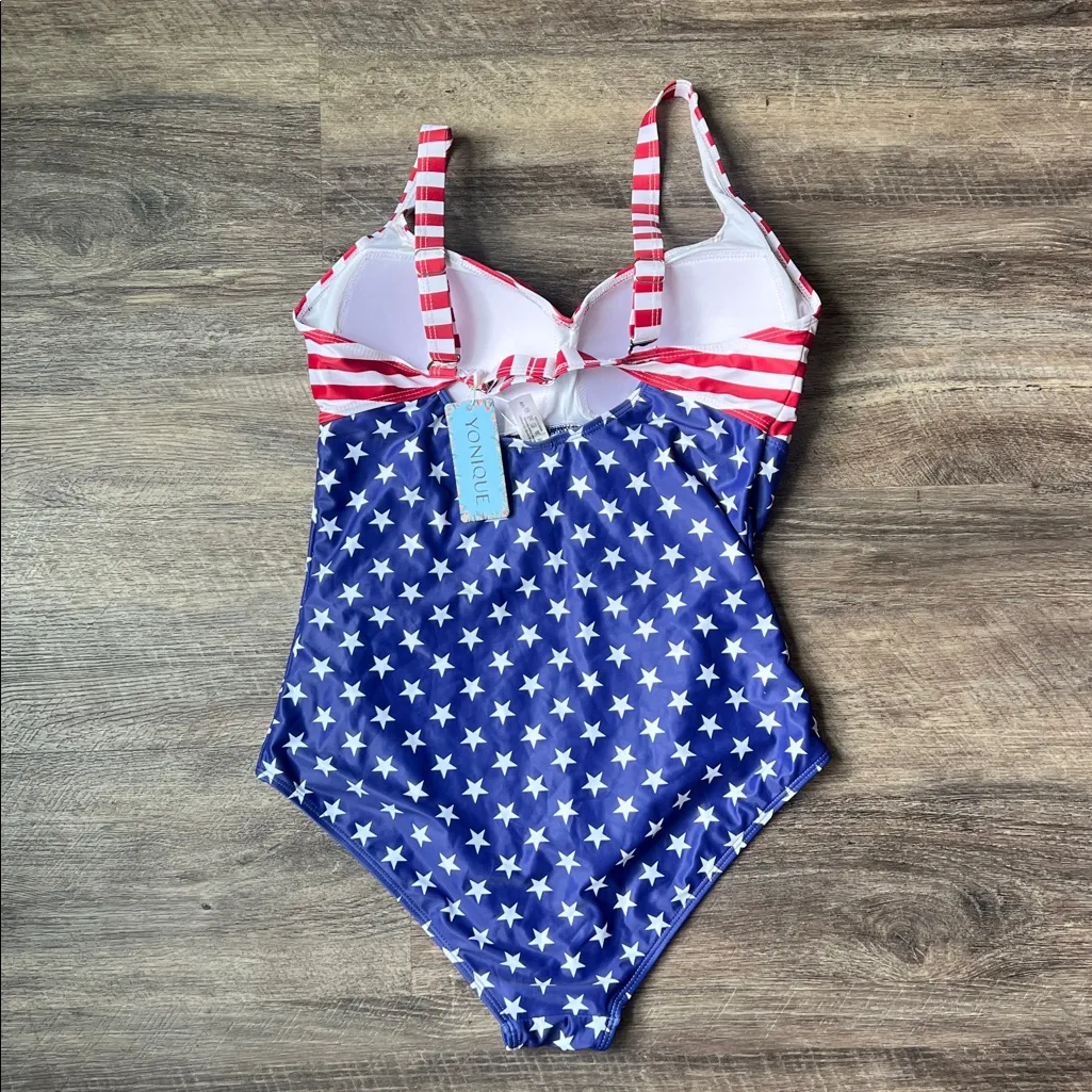 Younique Tummy Control Slimming One Piece Swimsuit Sz 14 National Flag ⚫️ Blue - Image 3