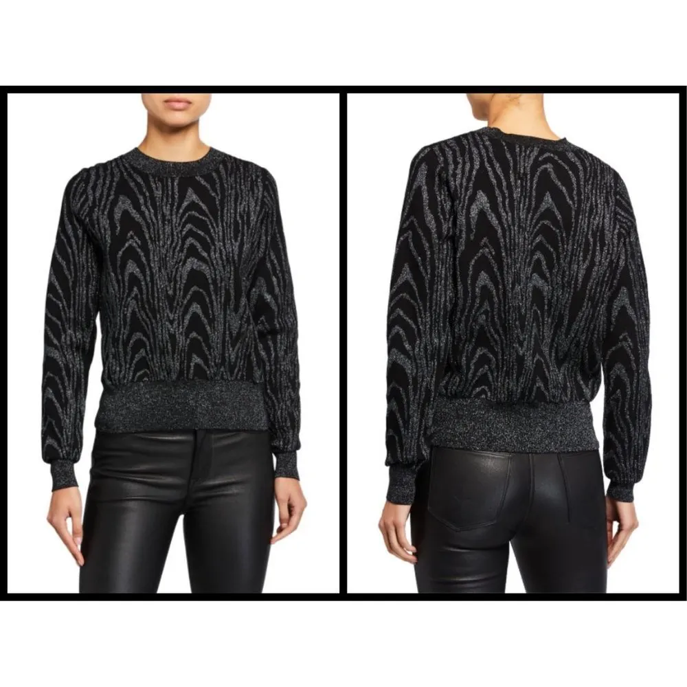 💕ALC💕 Jesper Metallic Animal-Print Sweater  ~ Black with Silver Print XL NWT - Image 6