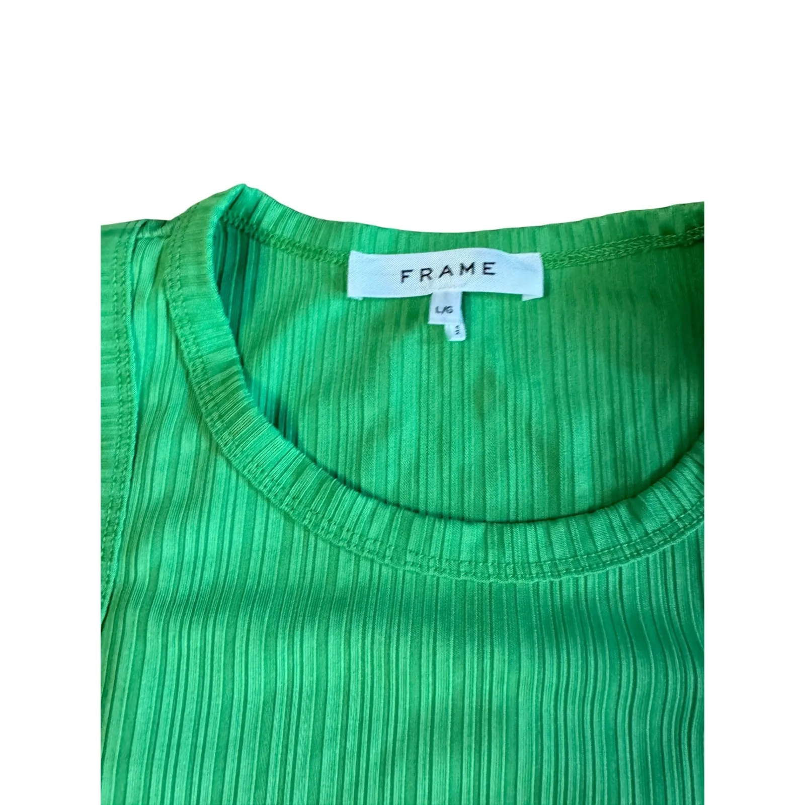 FRAME Ribbed Tank Top Women's L Bright Green Sleeveless Shirt - Image 3