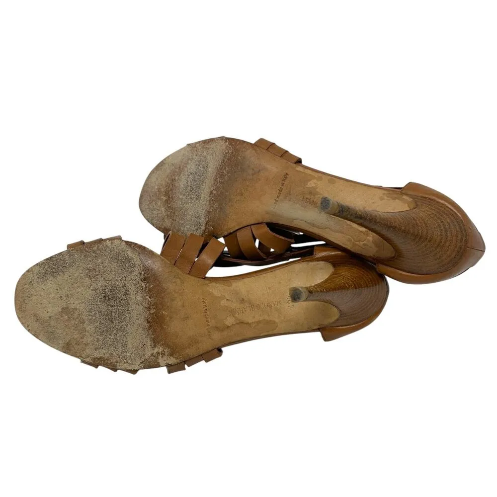 Manolo‎ Blahnik Ochre Leather Sandal Heels Cognac Brown Size 40.5 US 10.5 - Image 6