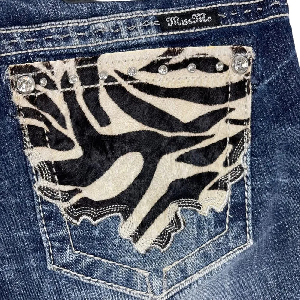 Miss Me Cow hide Crystal Studded Blue Denim JW5915S Boot Cut Stretch Jeans 29 - Image 16