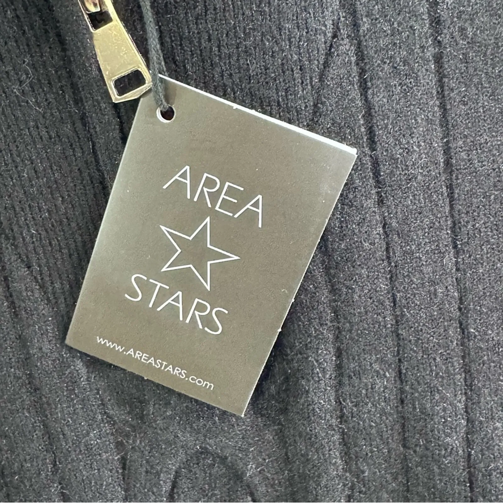 Area Stars Quarter Zip Sweater Black Cable Knit Ribbed Collared Pullover S NEW - Image 9