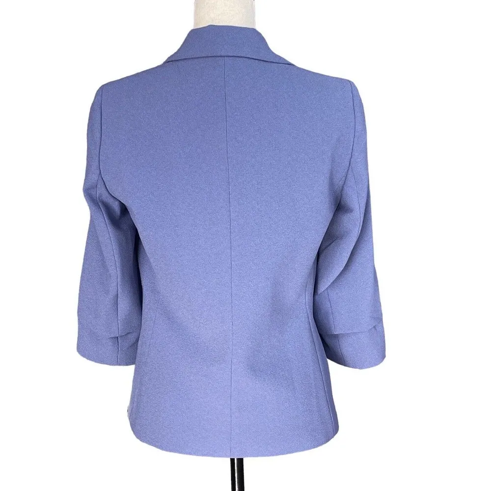 Bar III Small Blazer Jacket Open Front 3/4 Sleeve Lined Pockets Collared Blue - Image 4