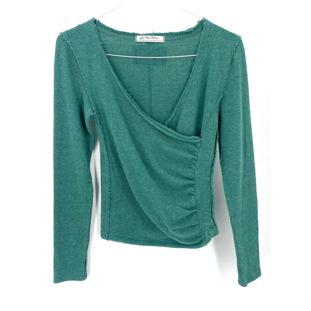 Free People Like A Boss Tee Everglade Long Sleeve Faux Wrap VNeck Top - Image 2