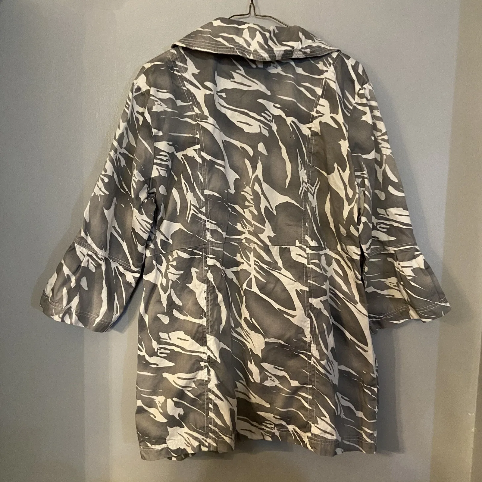 Keren Hart Pleated Blazer 3/4 tapered sleeve Cotton Size XL Gray White Extra Lar - Image 4