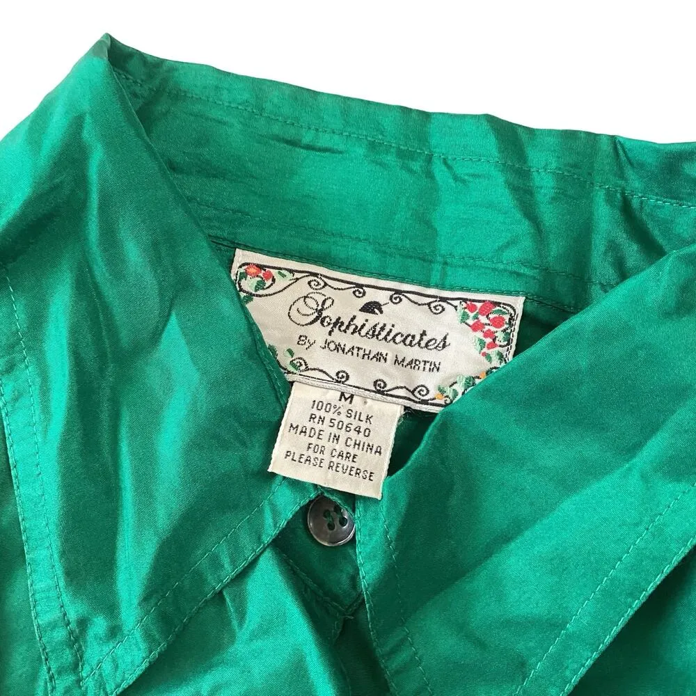 Sophisticates Silk Button Down Green Size M - Image 4