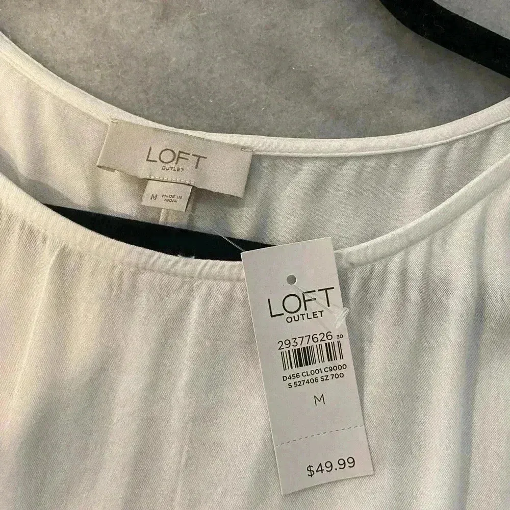 NWT Loft White Wrap Knotted Front Short Sleeve Flowy Oversized Tee Size M - Image 7