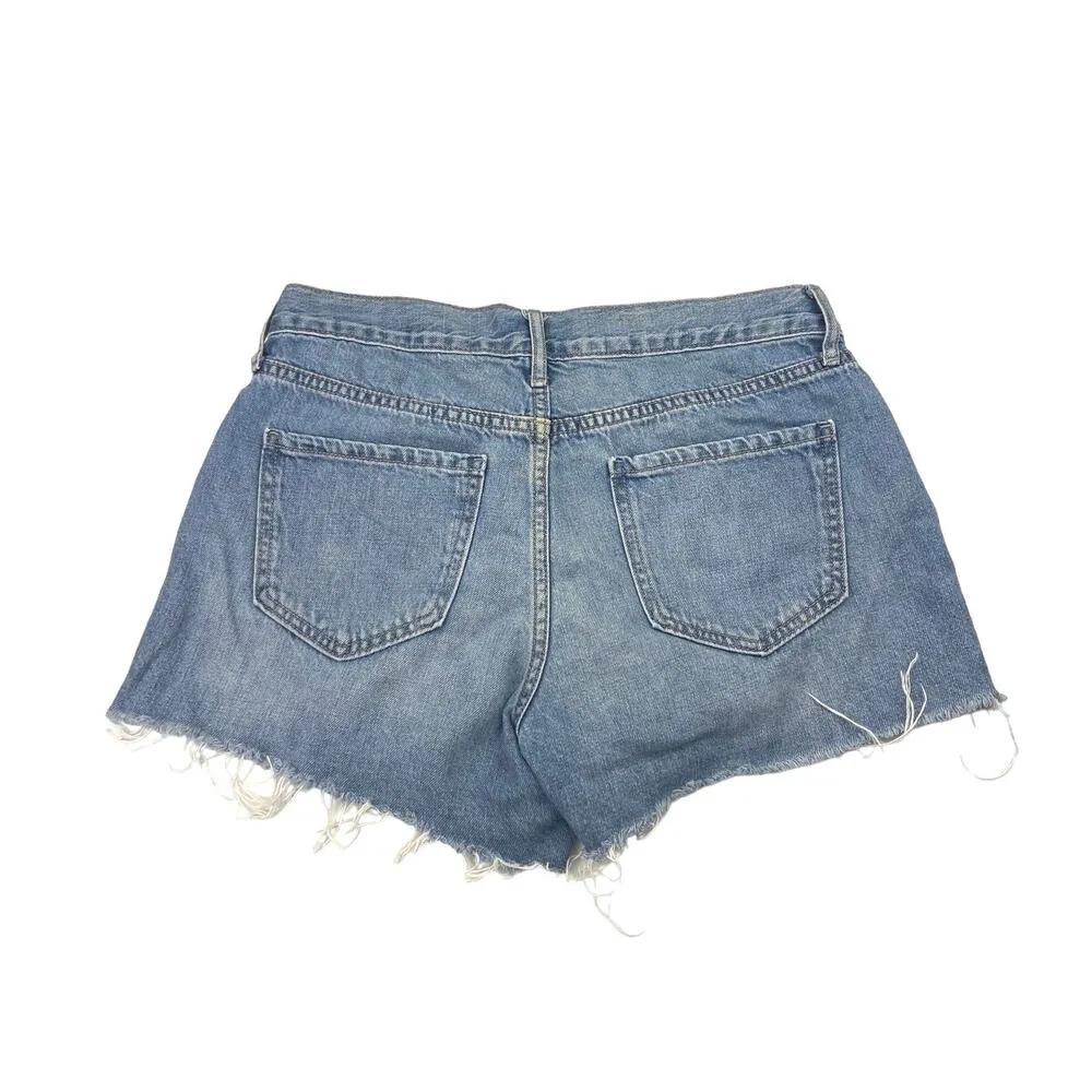 Old Navy Blue Medium Wash 100% Cotton Mid Rise Cutoff Denim Jean Shorts Size 2 - Image 2