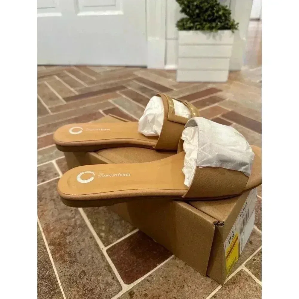 Journee Collection Tan Clair‎ Slides Size 7.5 NWB - Image 2