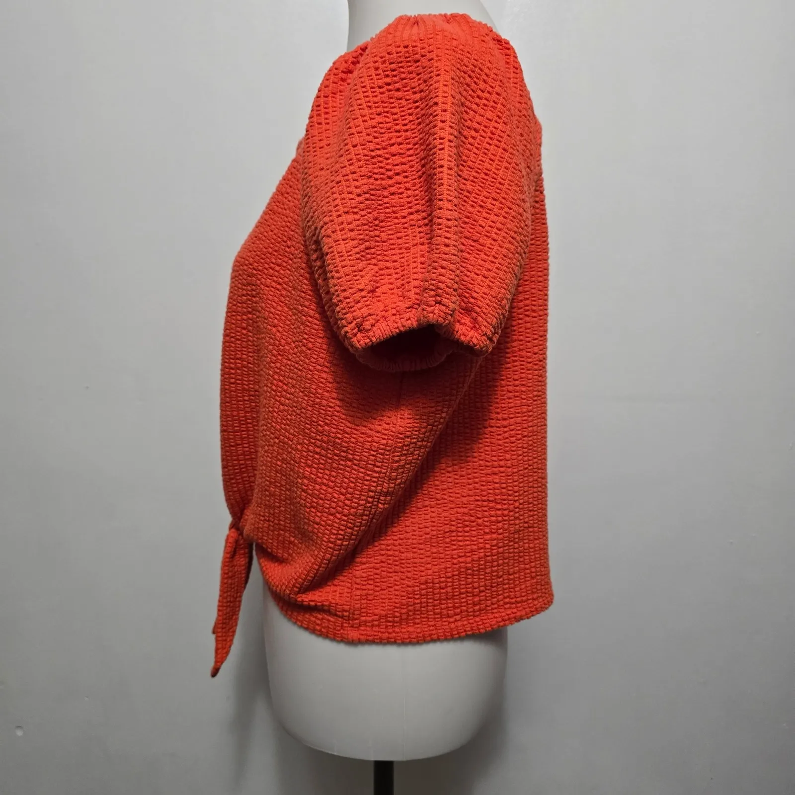 LOFT Orange Tie-Front Top Square Neck Puff Short Sleeve Blouse Medium - Image 2