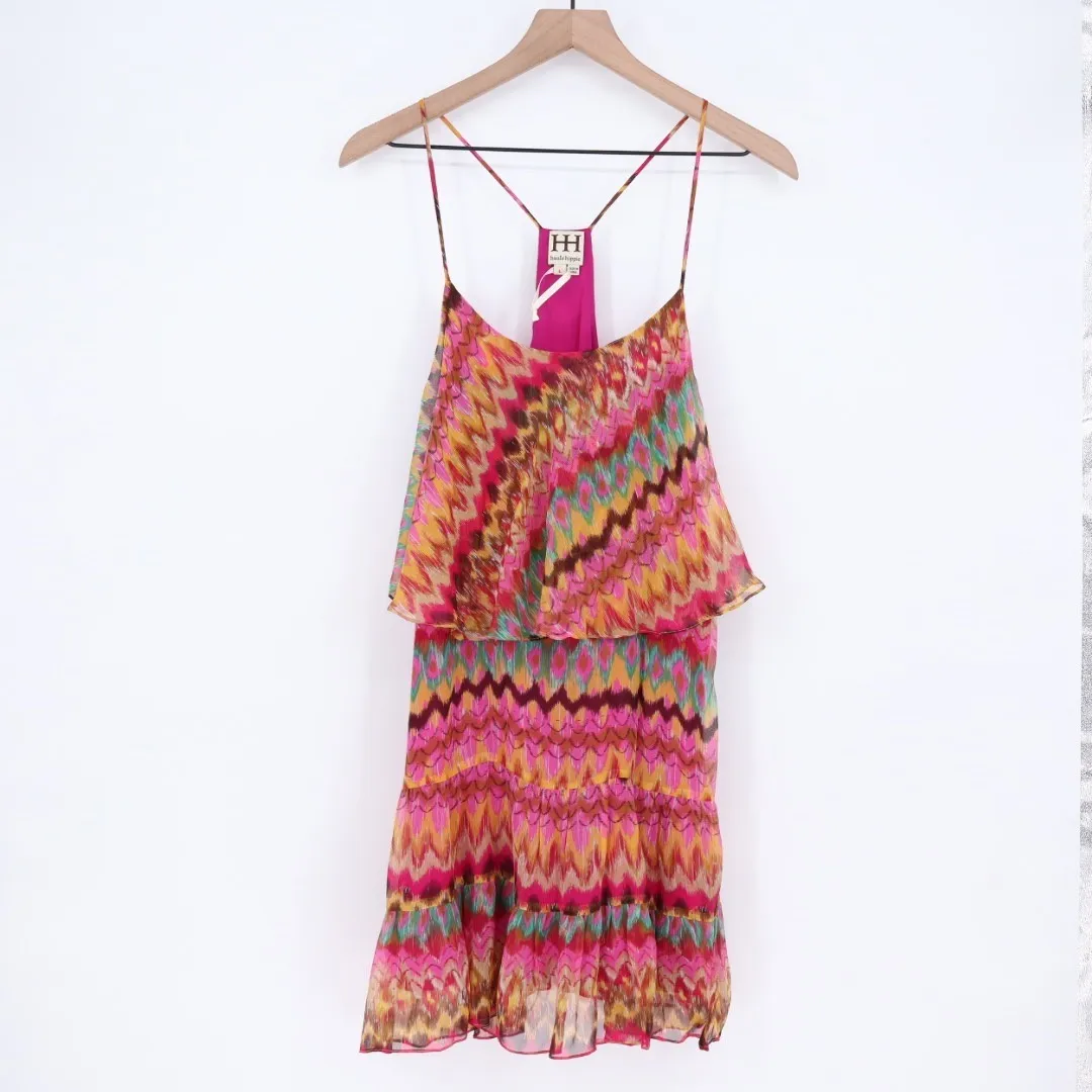 Haute Hippie Silk Tiered Chevron Print Camisole Dress Size L - Image 2