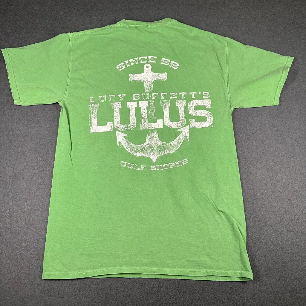 Lucy‎ Buffetts Lulus Shirt Unisex Medium Green Gulf Shores Restaurant Tee Cotton - Image 3