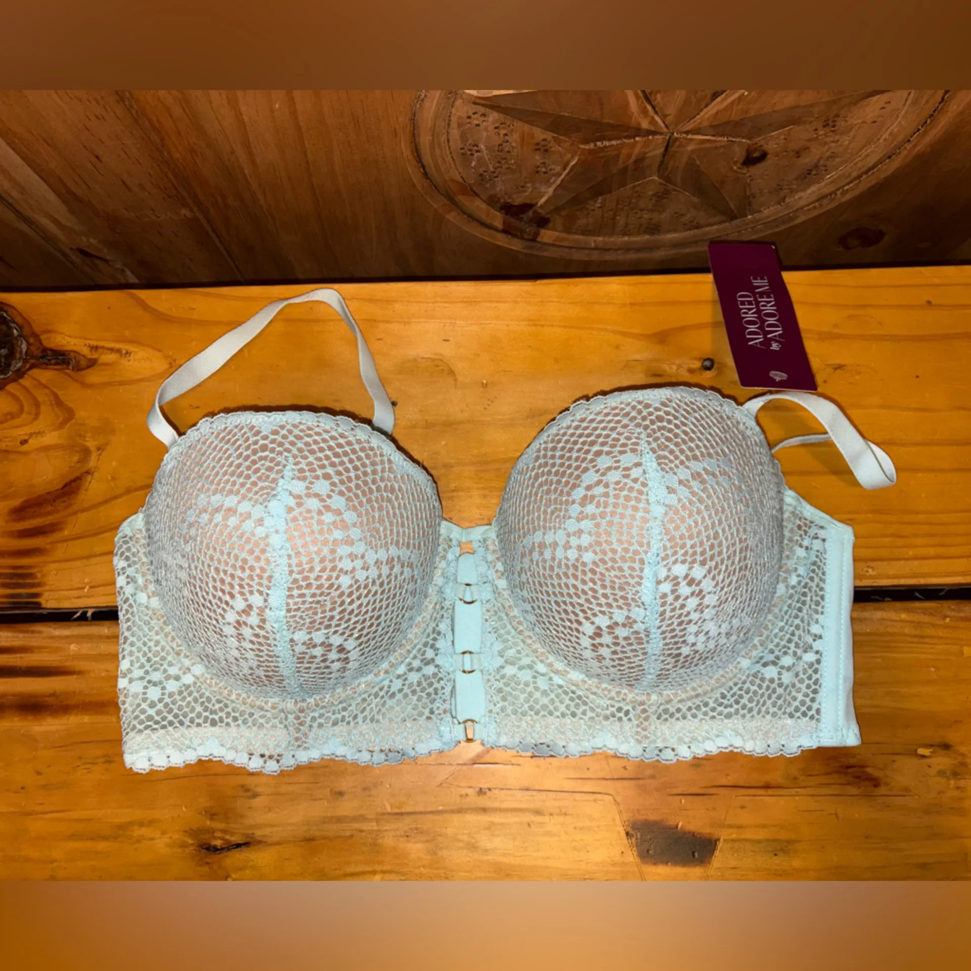 Adored by Adore Me Morgan Natural Lift Lace Push Up Bra Bralette 38C Light Blue - Image 6