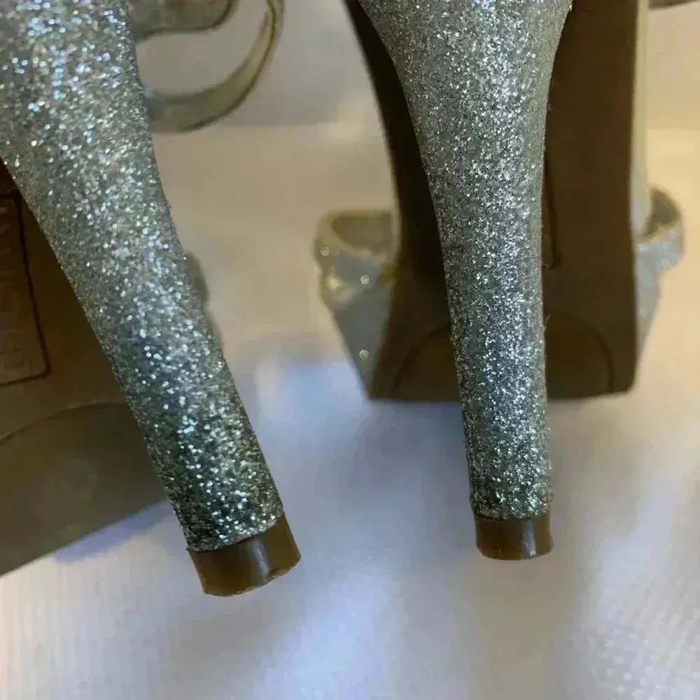 Unlisted Strappy Silver 4 Inch Stiletto Platform Heels Shoes Women’s Size 9 - Image 4