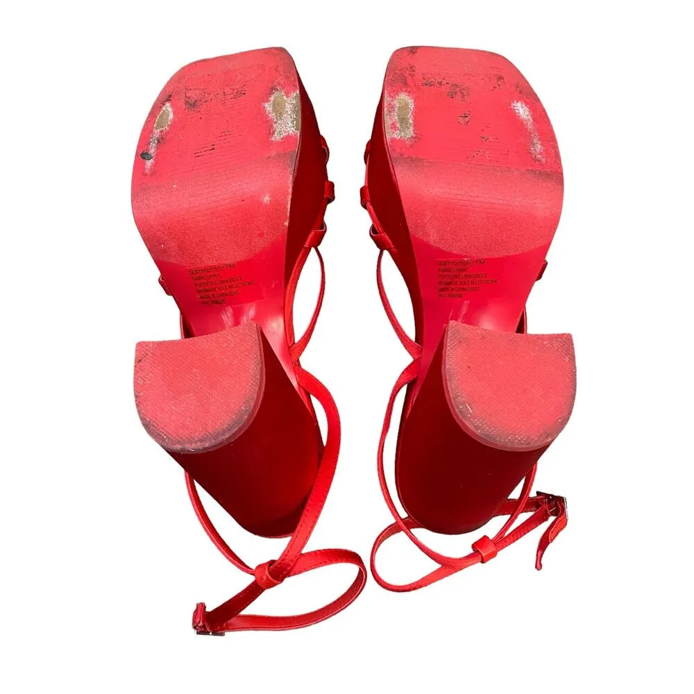 Steve Madden Gutsy Platform Pump Red Satin Block Heel Sandals Y2K Style Size 7 - Image 8
