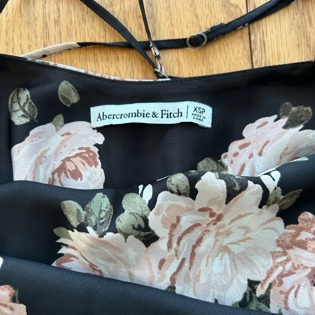 Abercrombie & Fitch Black Satin Floral Cowl Neck Satin Slip Dress Size XSP Mini - Image 3