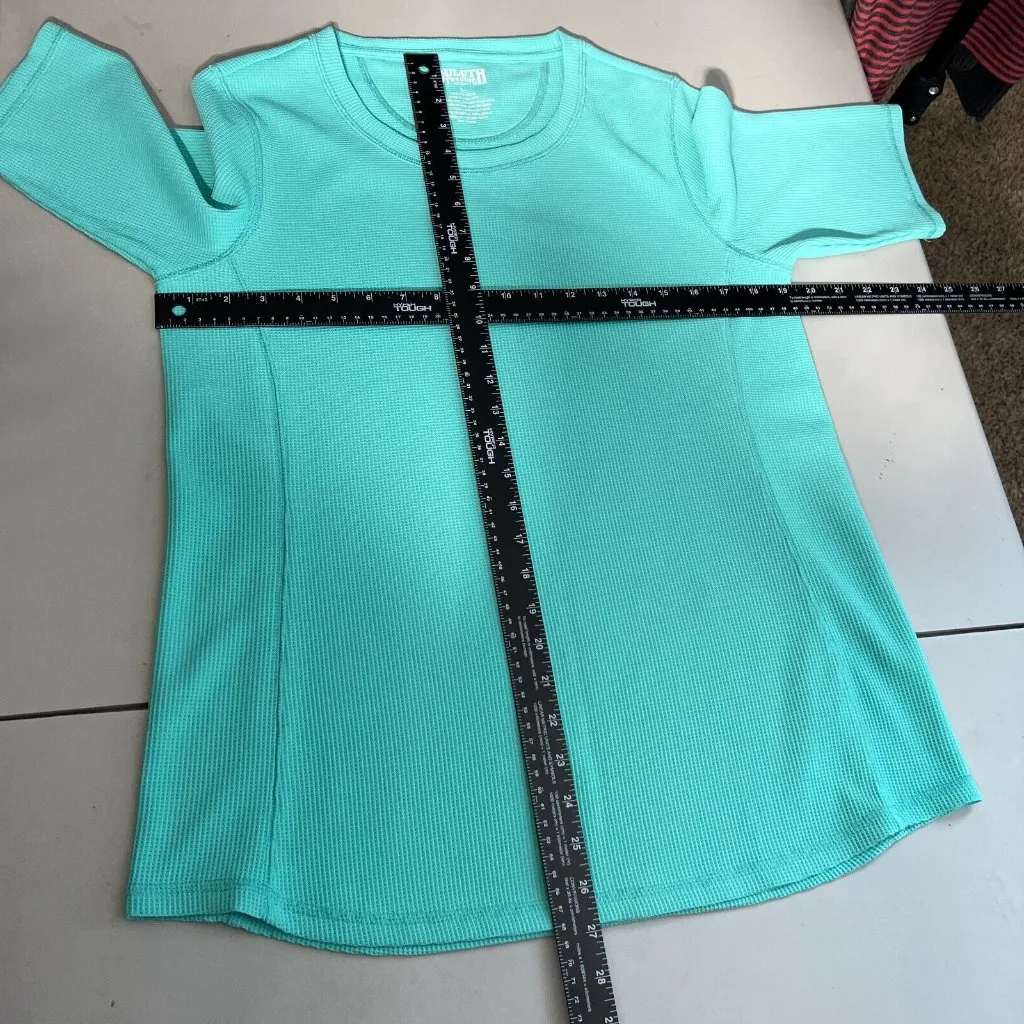 Duluth Trading Shirt Top Womens Large Green Waffle Knit Short Sleeve Thermal Tee - Image 2