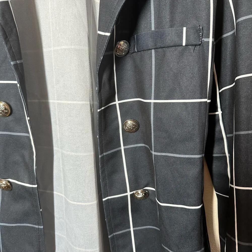 ChicMe Navy Blue Plaid Lightweight Blazer Size Medium Academia Black - Image 3