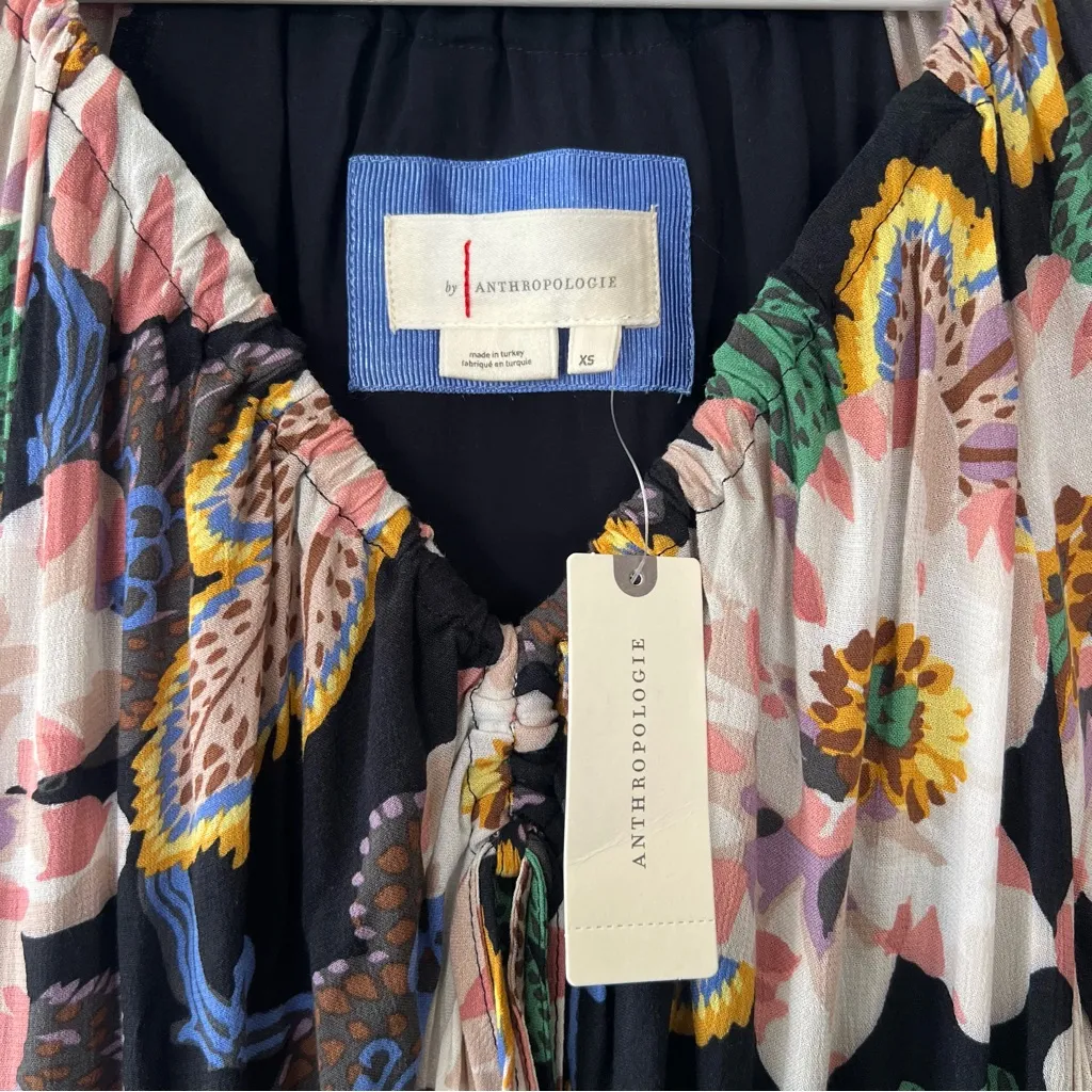 NWT Anthropologie Tiered V-Neck Tunic Dress Floral Mini Size XS Short Boho Flowy - Image 6