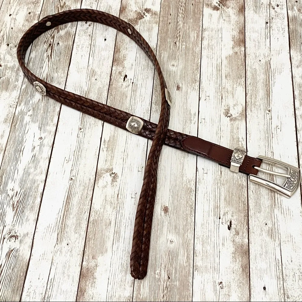 Brighton Brown Braided Leather Belt M/L 32 - Image 6