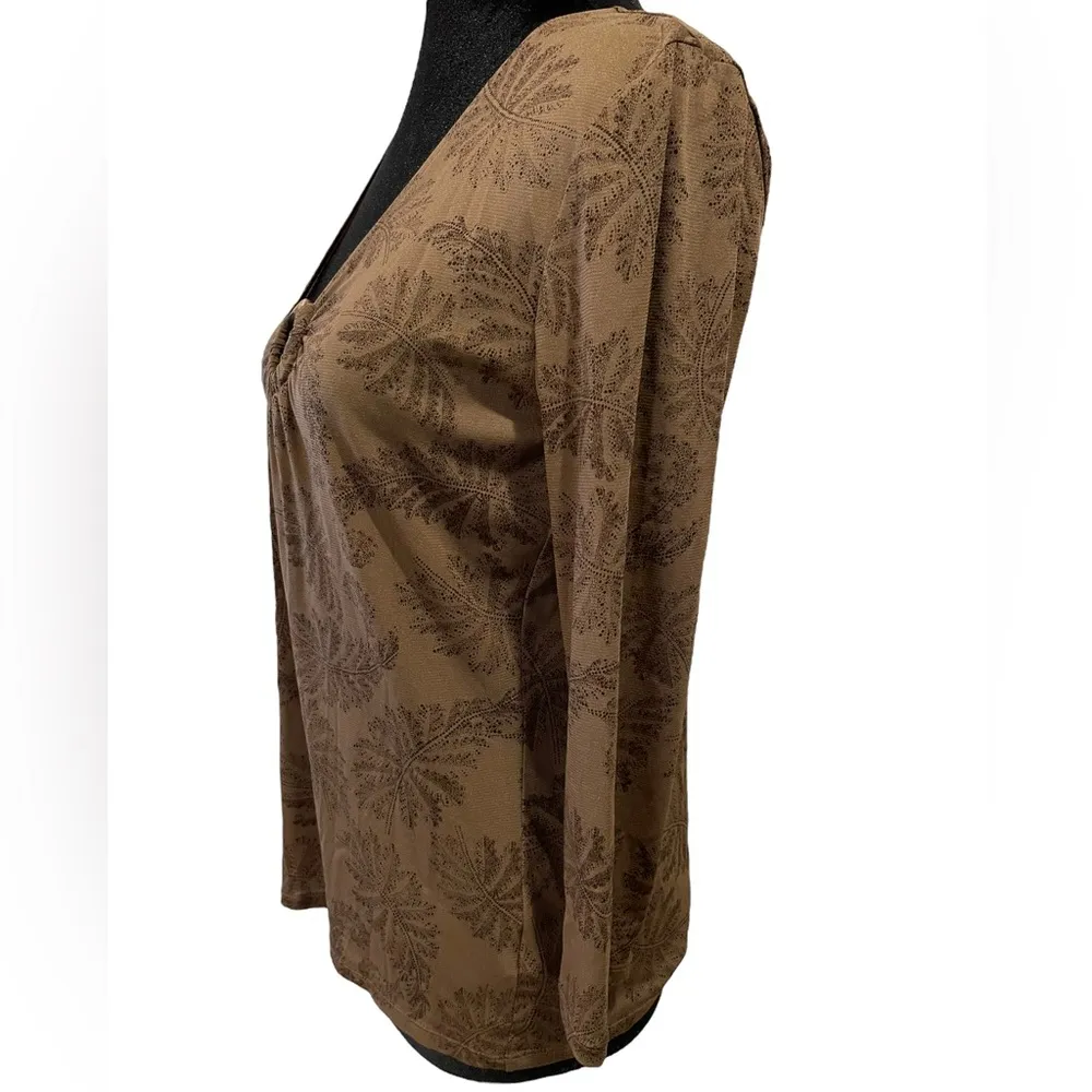 Dana Buchman Vintage 90s Woodland Forest Fairy Earthy Leafy Fern Nylon Blouse - Image 4