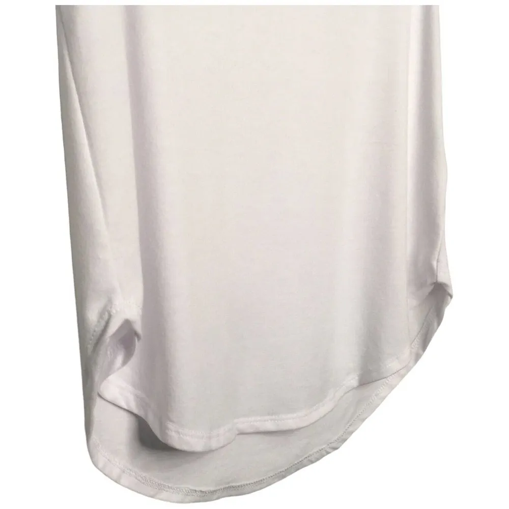 New Bobeau Happiness Rainbow Lettering Split V Neck Tee Shirt Boyfriend White XS - Image 4