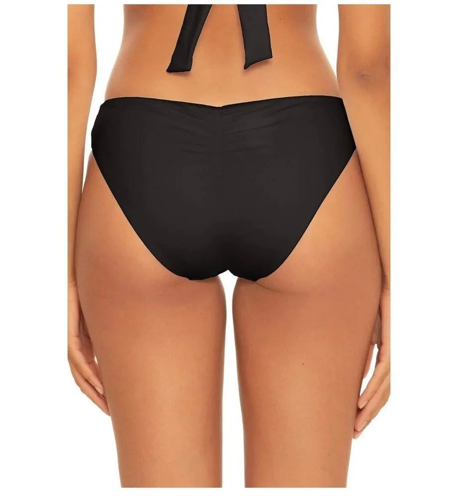 Becca Adela Black Shirred Hipster Bikini Swimsuit Bottoms Size Large - Image 2