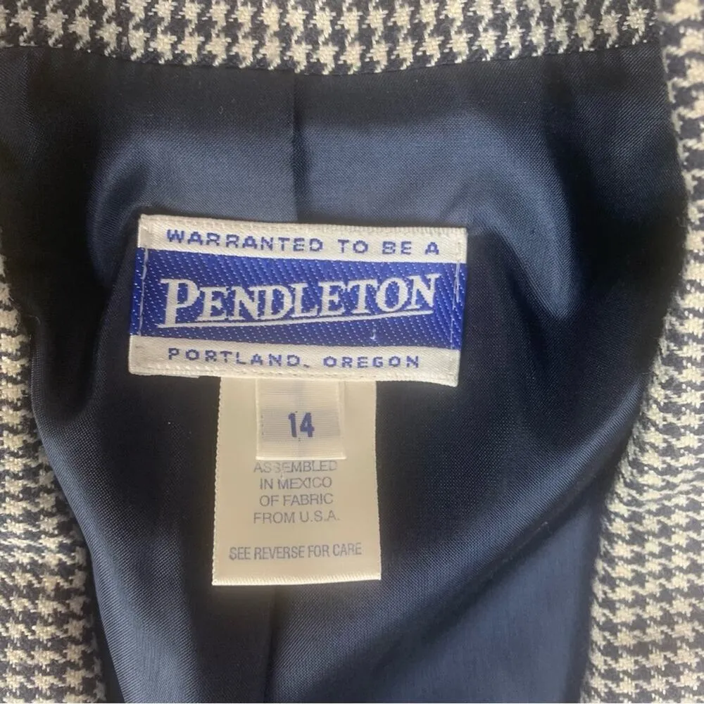 Pendleton womens 14 16 two piece suit skirt set houndstooth navy white show blaz - Image 6