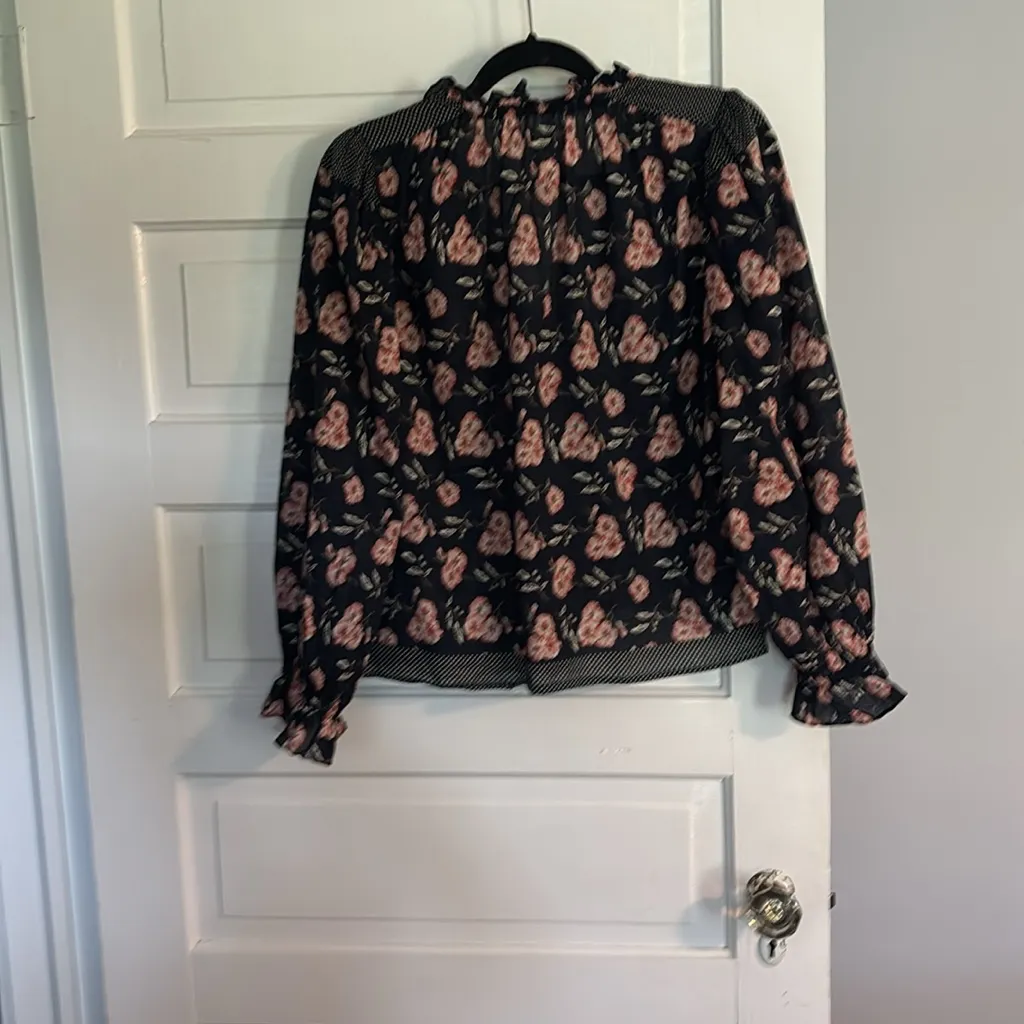 La Vie by Rebecca Taylor Floral Blouse with Ruffle and Polka Dot Details Pink Size M - Image 5