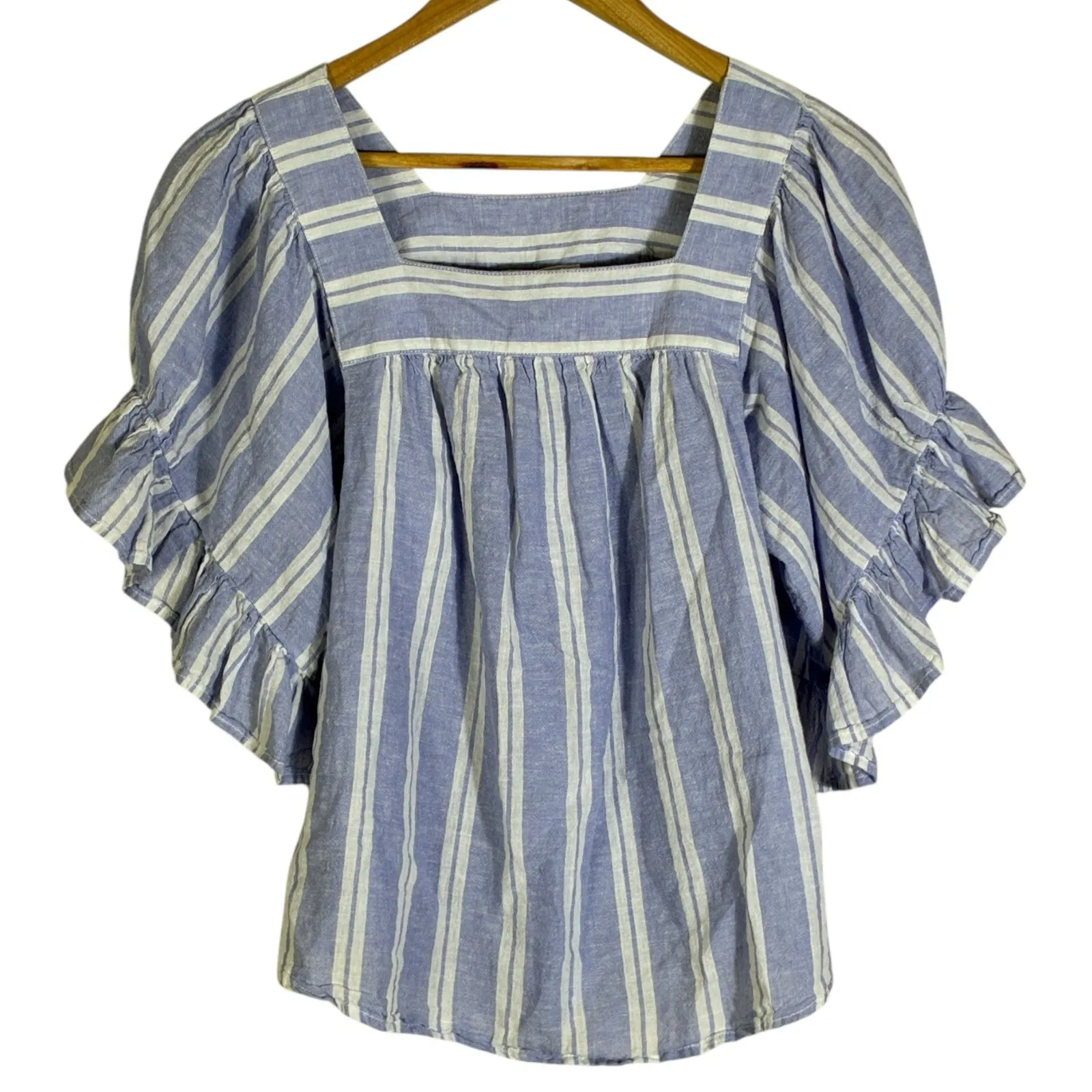 Beachlunchlounge Womens Linen Cotton Striped Top Size S Blue Clean Girl Coastal - Image 2