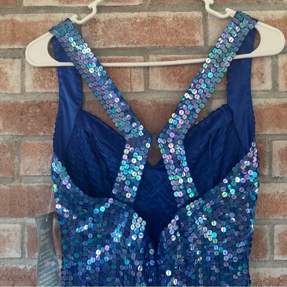 NWT Vintage 90s Niteline Della Roufogali Sequin Party Dress Blue Women’s 8 Eras - Image 5