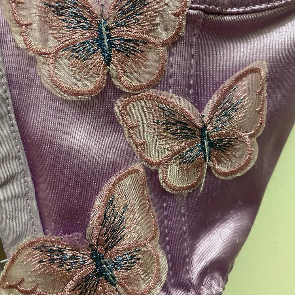 Lavender Purple Satin Corset Tank Top M Medium Butterfly Accents Butterflies - Image 3
