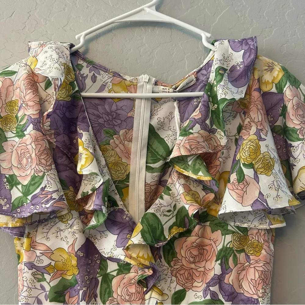 Here Comes the Sun multicolored floral ruffled dress size small - Image 2