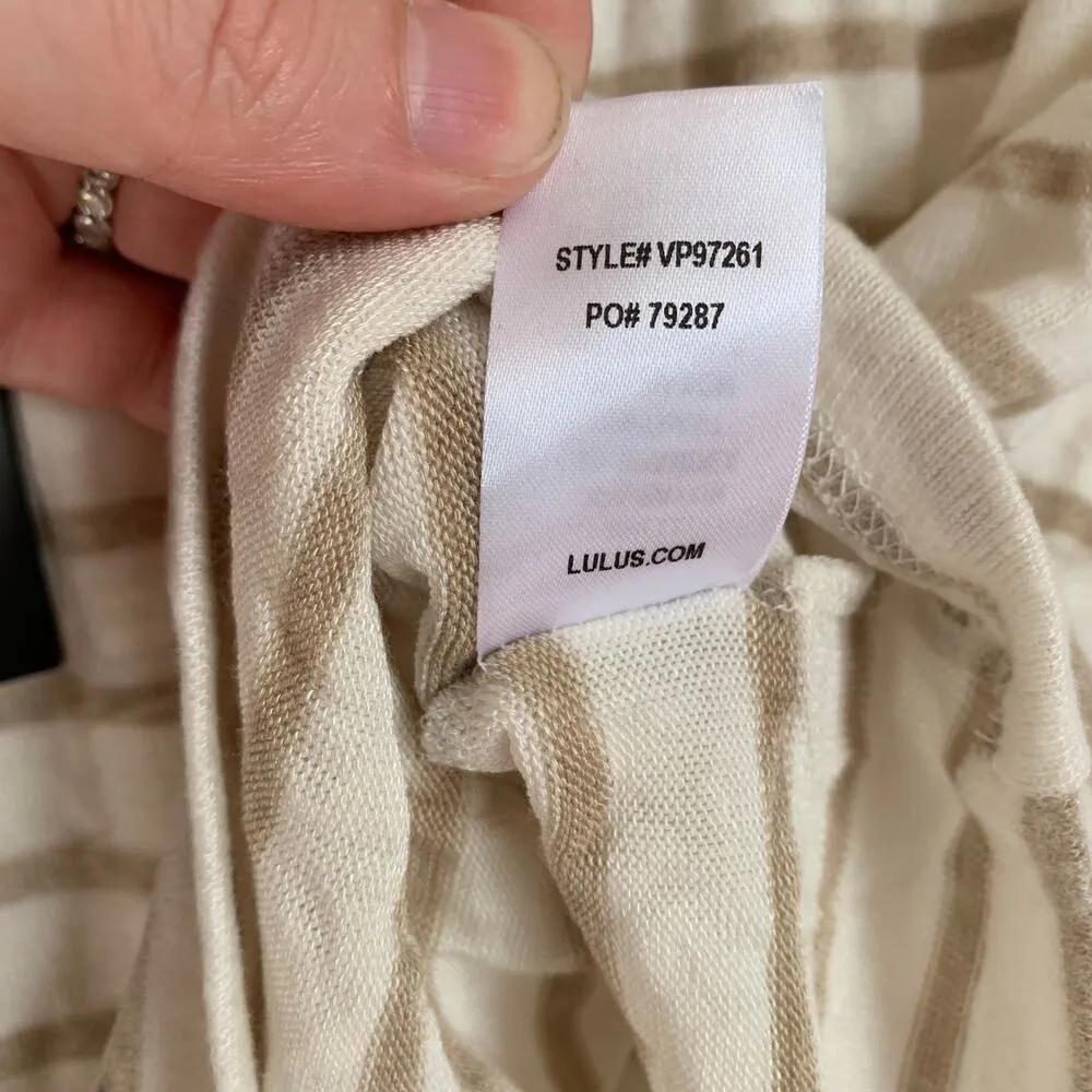 NWT Lulu's Striped Drawstring Casual Shorts in Beige and White - Image 6