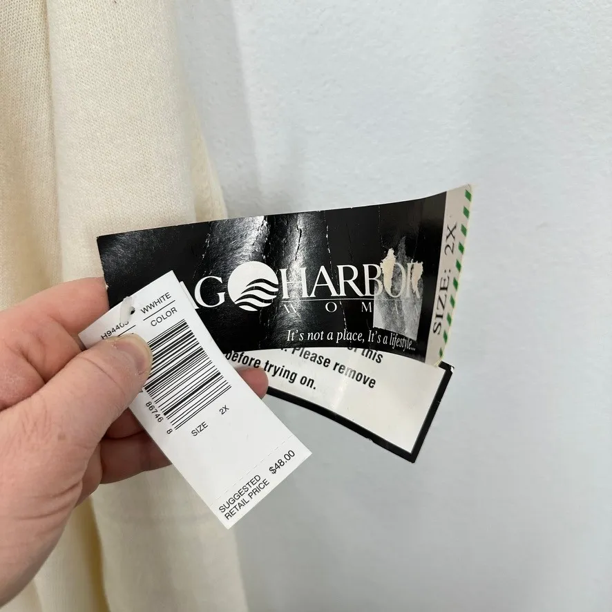 Vintage Sag Harbor Cream V Neck Long Sleeve Beaded Embellished Sweater Granny Size XXL - Image 12