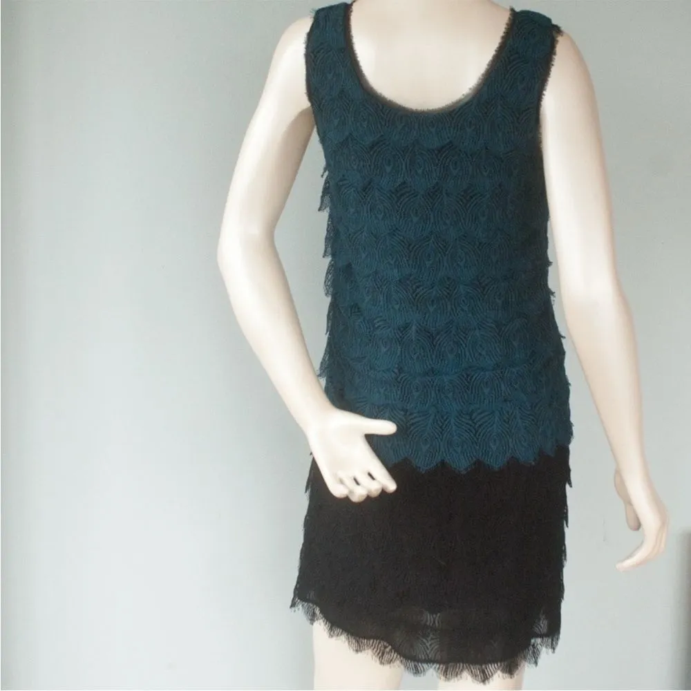 NEW Broadway & Broome Peacock Feather Black Lace Flapper Dress - Image 5