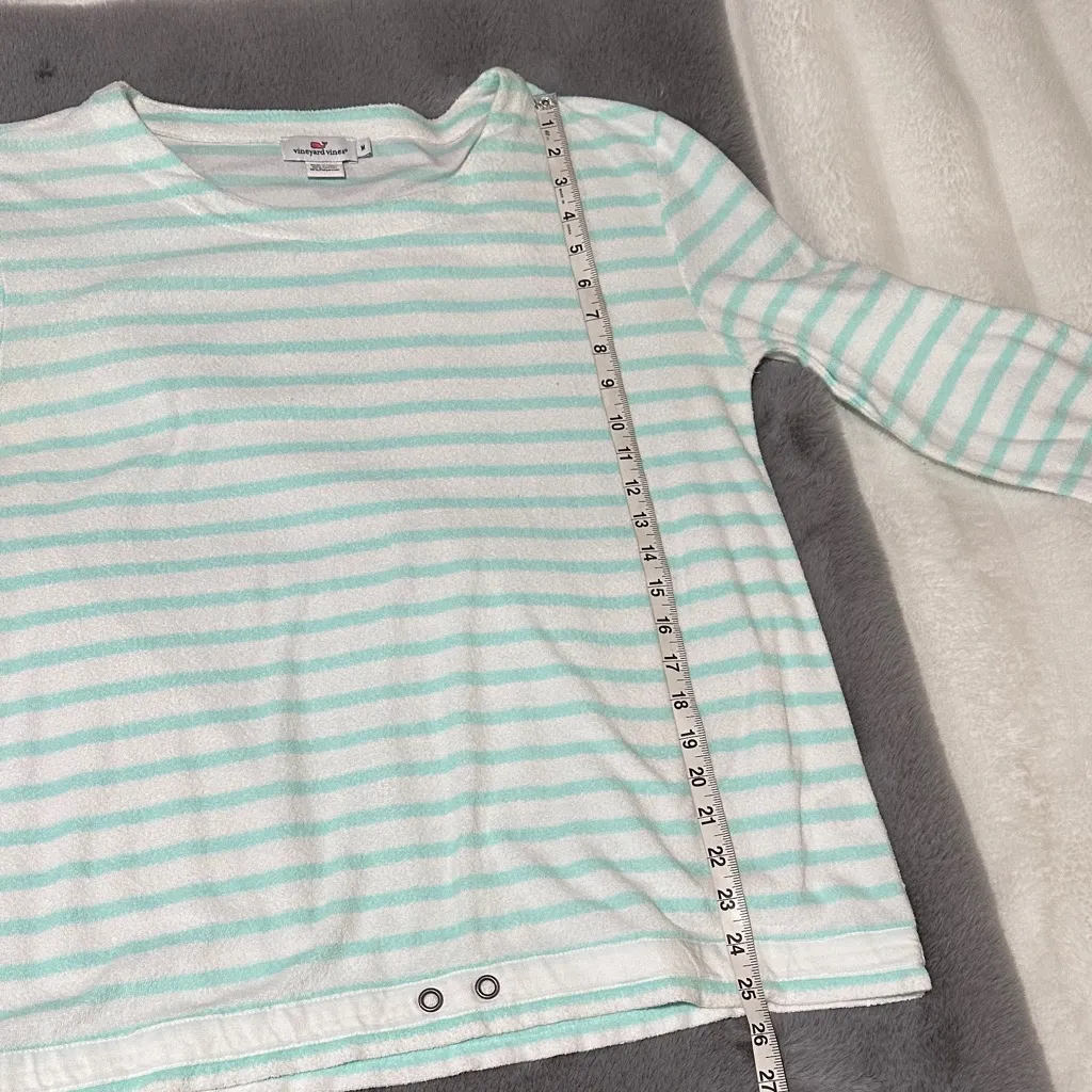 Vineyard Vines XL Light Green and White Striped Terry Cloth Swim Cover Up Shirt - Image 6