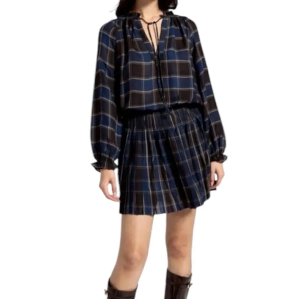 Current Air  Plaid Blouson Sleeve Pleated Mini Length Dress Size Medium - Image 4