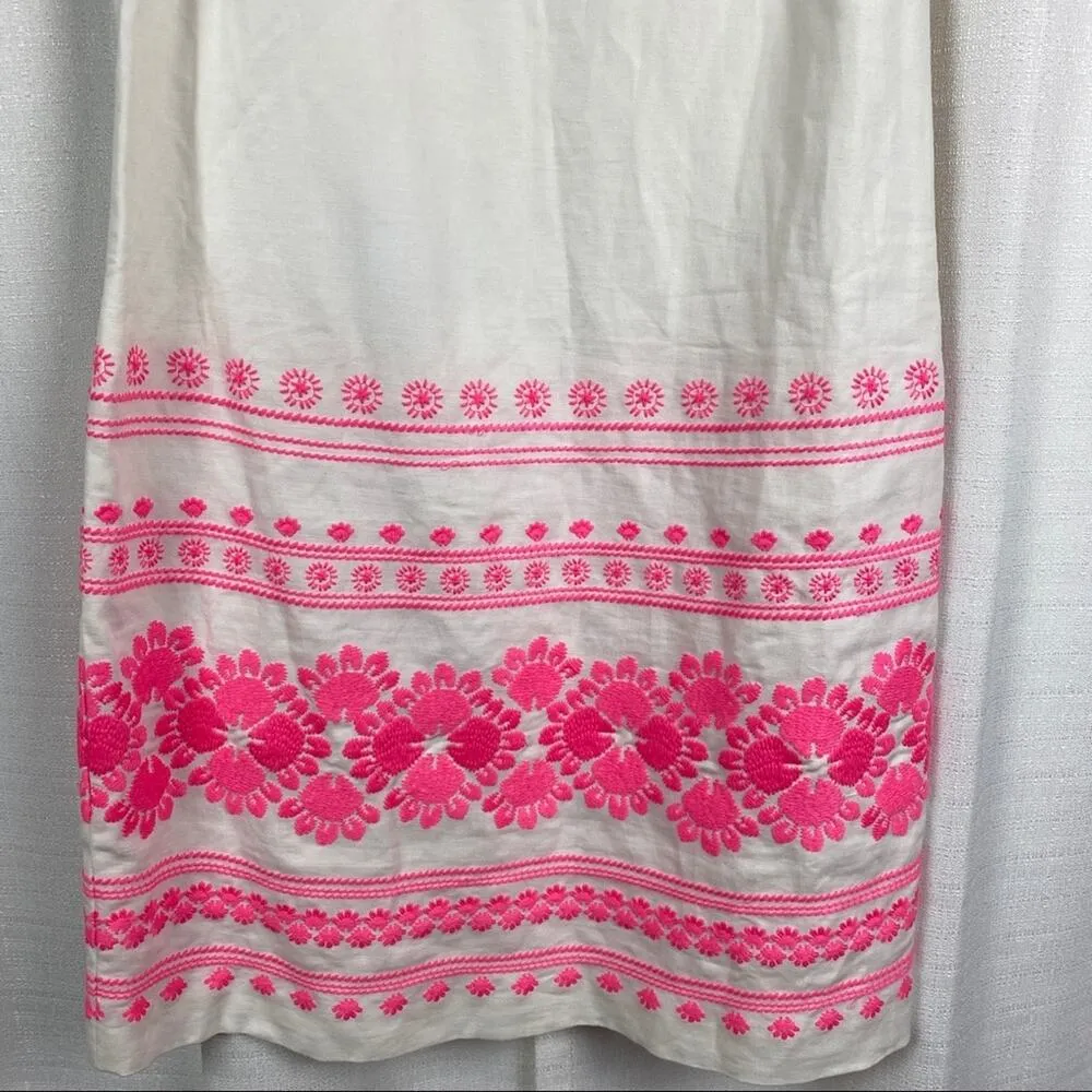 Vineyard Vines White&Pink Caribbean Floral Embroidered Linen Shift Dress Sz.0 - Image 3