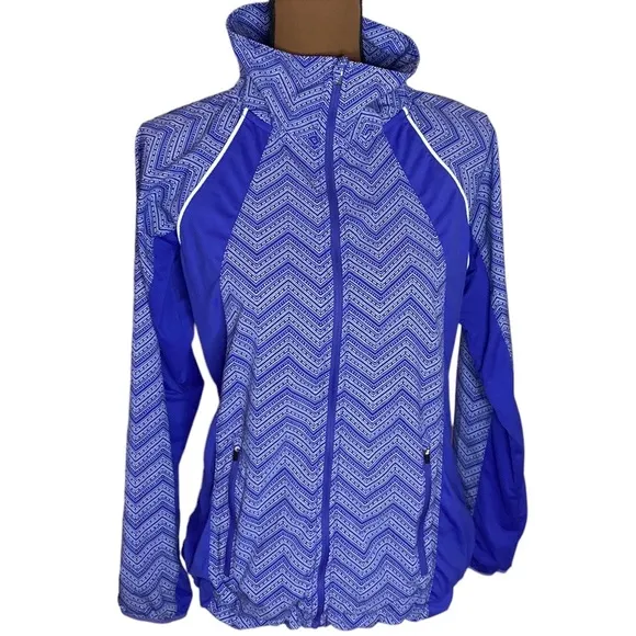 Prana purple color block Chevron print high neck packable zip windbreaker sz S - Image 2