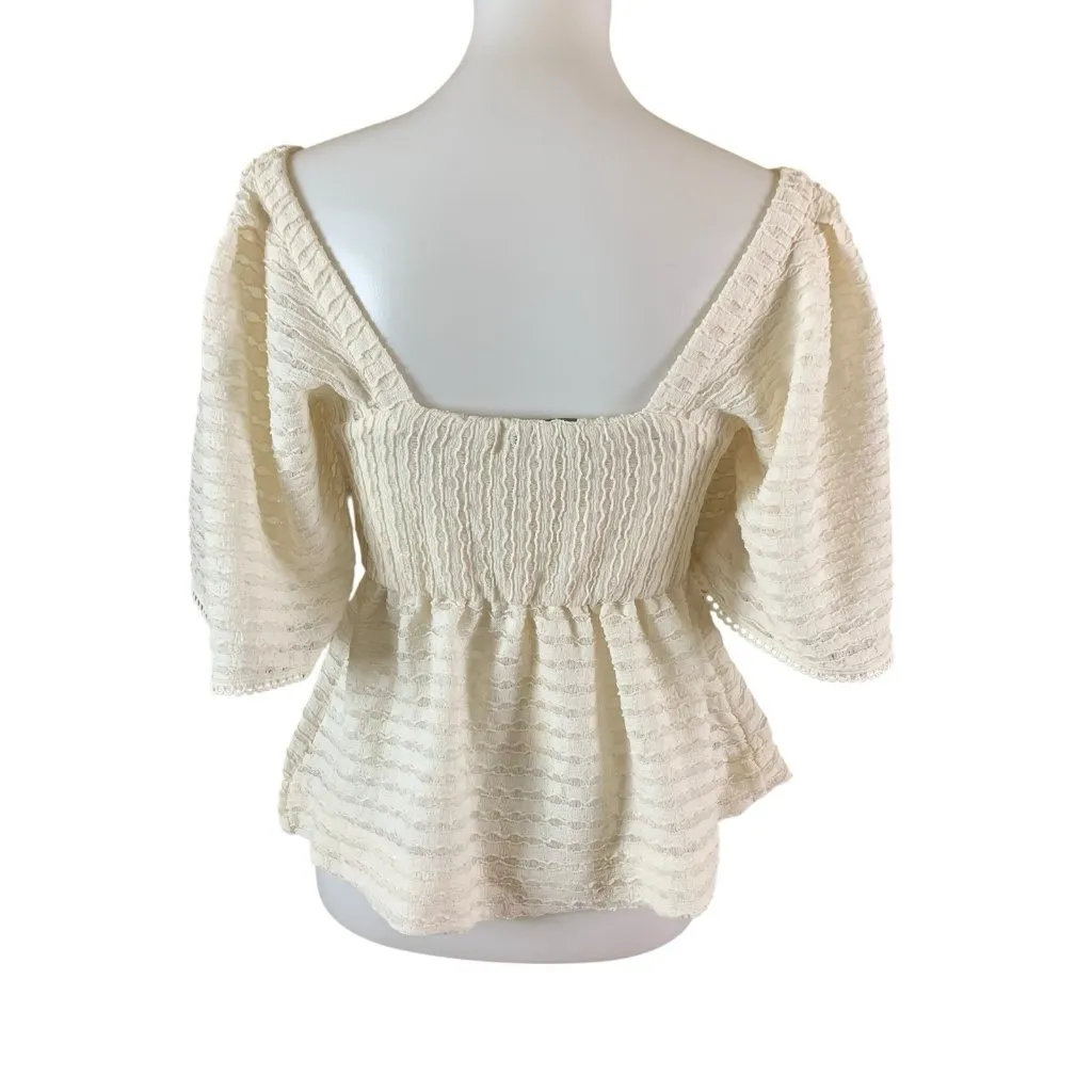 Sarah Hann Anthropologie Ivory Green Crochet Peplum Top XS Cottagecore NWT - Image 3