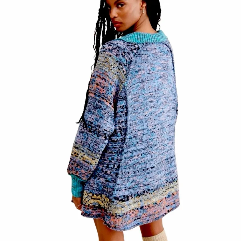 Free People Multicolor Seasons of Sun Sweater Boho Mini Dress Women’s Size Large - Image 3