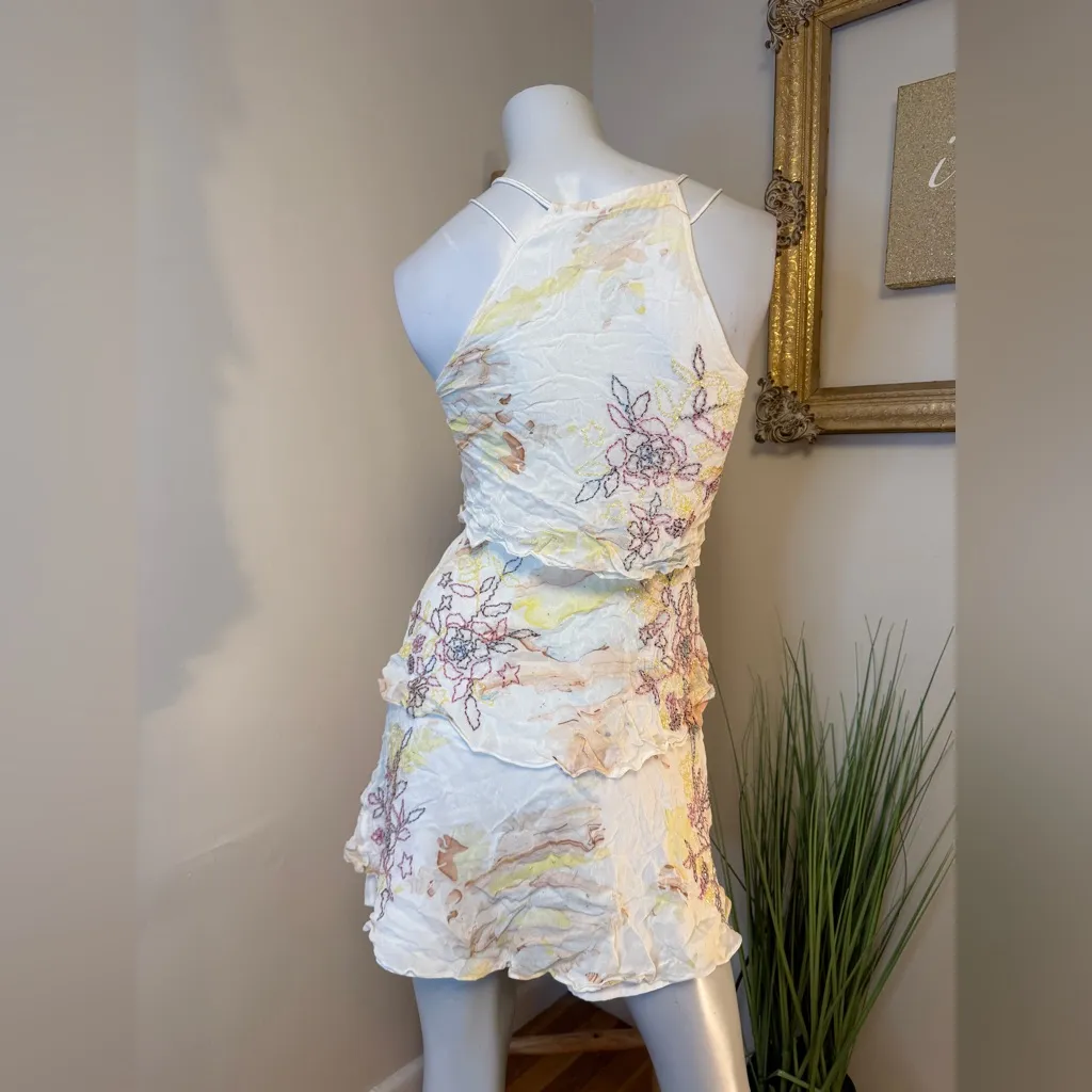 Anthropologie Tiered & Beaded Floral Dress 0P Not So Serious Pallavi Mohan Pink - Image 6