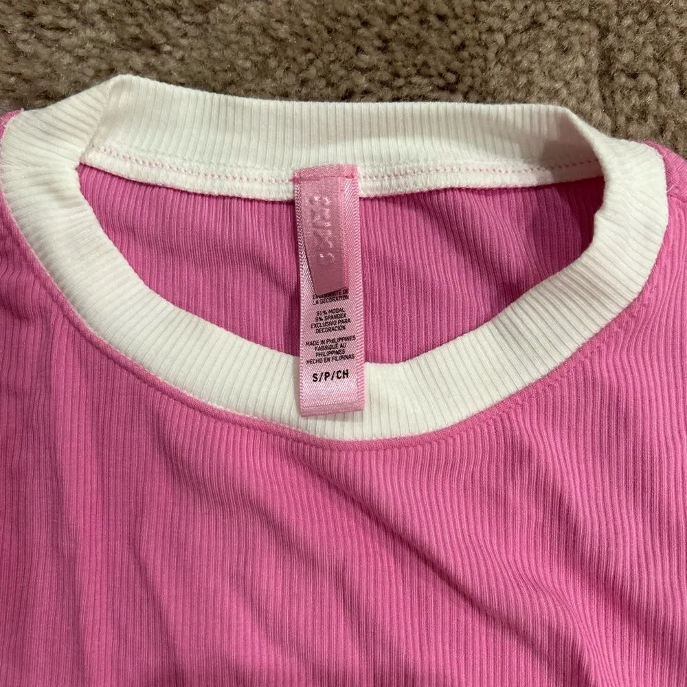 Women Skims Hot Pink Soft Lounge Ribbed Set Drawstring Pants and Tank in Blush - Image 4